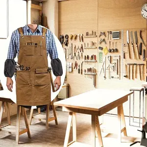 Waxed Canvas Woodworking Apron, Men Work Aprons for Carpenters, Mechanics, Artists, Durable & Versatile Design