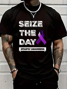 100% Cotton Epilepsy Awareness T Shirt, Seize The Day, November, Purple T-Shirt Women's Men's Graphic Tee Crew Neck summer vacation Tops