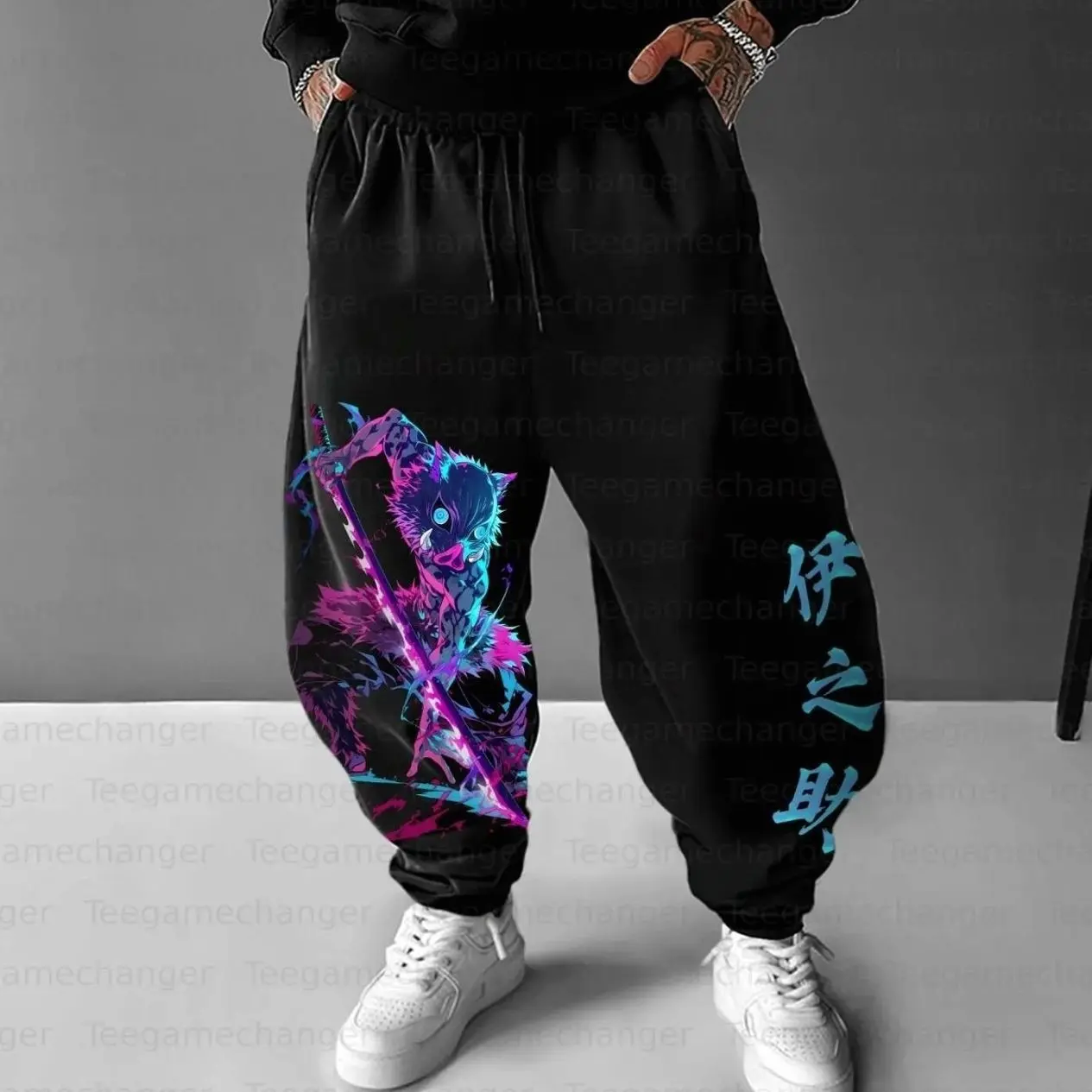 DemonSlayyer Inossuke Anime Men's Sweatpants 2026 New Animation Theme Street Wear Loose Cosplay Character Design Loose Pants, Trendy Top Sweatpants, Unisex Cotton Graphic Casual Sweatpants, Gift For Fan, Men and Women