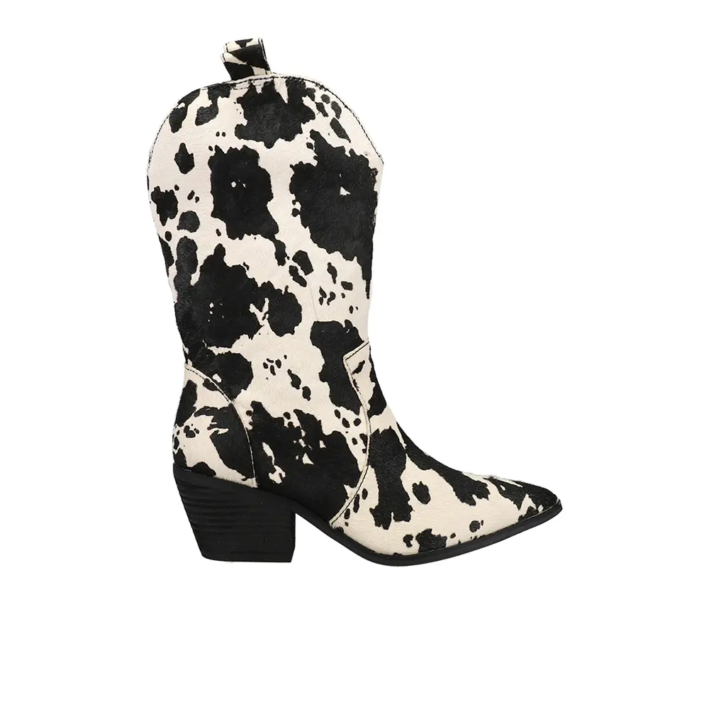 Dingo Womens Live A Cow Pointed Toe Pull On Casual Boots Mid Calf Mid Heel 2-3" - Black, White Dingo Womens Live A Cow Pointed Toe Pull On Casual Boots Mid Calf Mid Heel 2-3" - Black, White