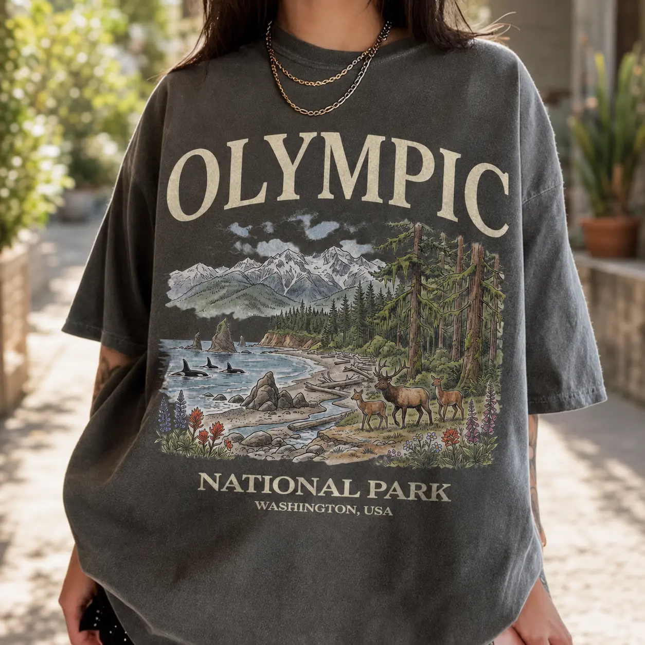 Comfort Colors Olympic National Park T-Shirt, Vintage 90s Washington Coast Graphic Tee, Forest Wildlife Tshirt, Outdoor Nature Gift