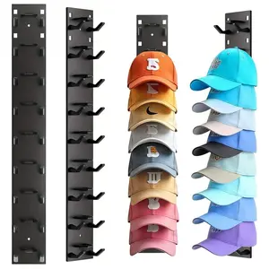 2 Pack Hat Organizer for Baseball Caps, Strong Adhesive Hat Rack for Wall, Multilayer Hat Storage Display Holder, Wall Mounted Hat Hooks Hold up to 18 Hats for Closet Door and Bedroom (Black)