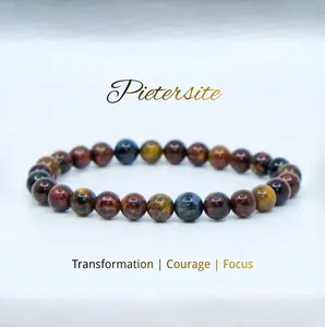 LOVSKAYA Non-Natural Pietersite Crystal Bead Bracelet - 6mm/8mm/10mm Sizes, Stretch Elastic Band, Storm Swirls Design, Unique Crystals, Pretty Bracelet for Daily Wear & Special Occasions