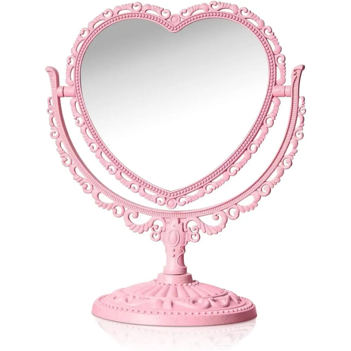 Vintage Pink Heart Vanity Mirror - Double-Sided, 360-Degree Swivel, Smooth Surface - Antique Makeup Mirror for Table Dresser, Ideal Gift for Daughter (Home Decor), High-Resolution Tabletop Mirrors, Mirror-Like Tabletop Mirrors