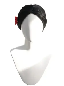 Pre-Styled Flamenco Bun Wig with Rose Accessories, Heat-Resistant Synthetic Fiber, Natural Glossy Look, Perfect for Events