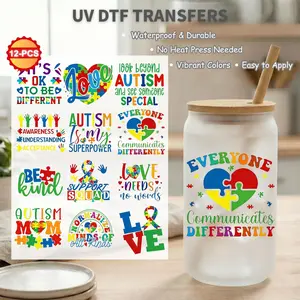 12pcs UV DTF Cup Wrap Bundle for 16oz Libbey Glass Can, Waterproof Rub on Transfers, Christian Cross & Inspirational Quotes Decals, Waterproof Stickers