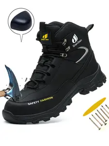 Men's Steel Toe Waterproof Boots, Anti-Puncture Safety Shoes, Non-Slip Working Shoes, Outdoor Work Sports Sneakers, Lightweight Safety Sneakers