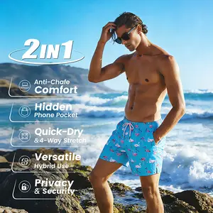 SURFCUZ Mens Swim Trunks with Compression Liner Swimming Trunks 5 Inch Bathing Suit Zipper Pockets Quick Dry Swim Shorts