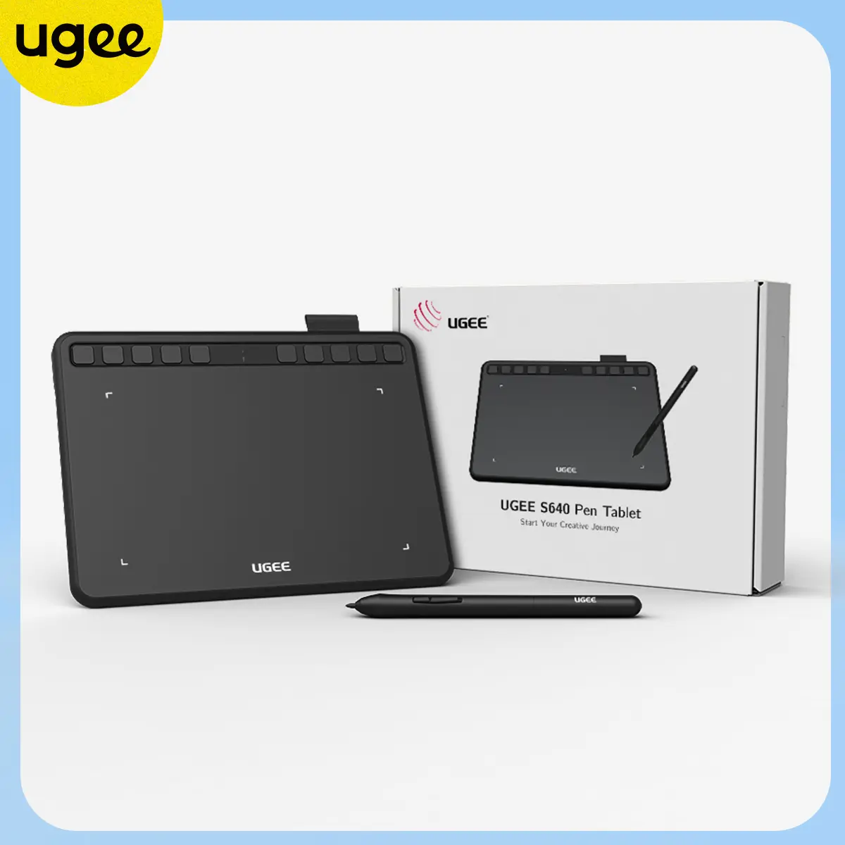 UGEE S640 Drawing Tablet 8192 Pressure Levels Compatible with Windows Android Phone macOS Chrome OS USB-C Concent 60° Tilt Handy Writing Tablet for Illustration Mobile Creation Online Education Video Editing