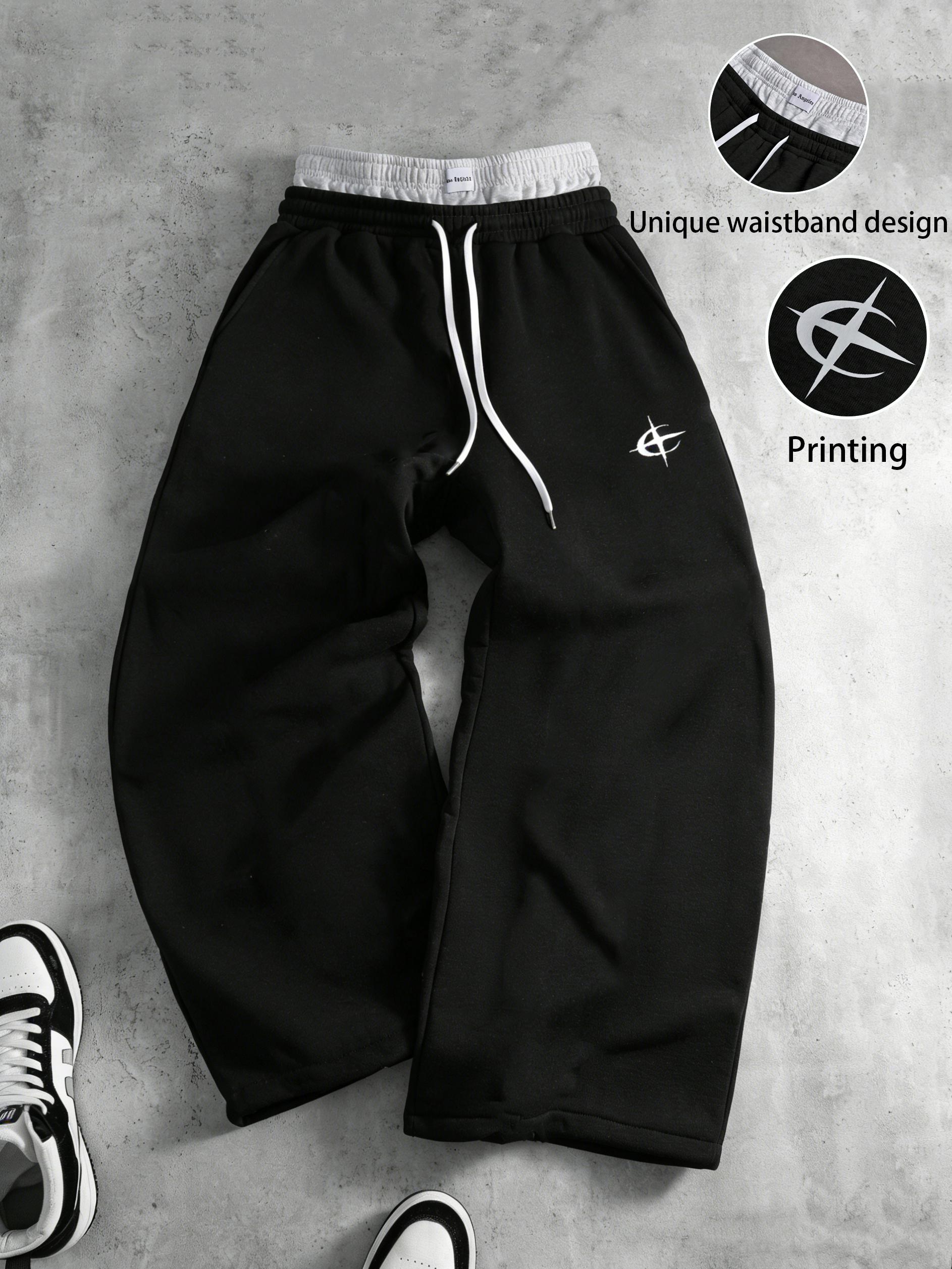 Two-pack unisex Y2K street style joggers, double-waist workout joggers featuring a star print faux two-piece design with contrasting double waistband detailing; loose, casual jogging pants for both men and women, perfect for creating fashionable looks, ve