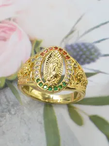 Elegant Guadalupe Virgin Mary Religious Ring, Zircon Inlaid Vintage Catholic Style, Unisex Gift for All Seasons