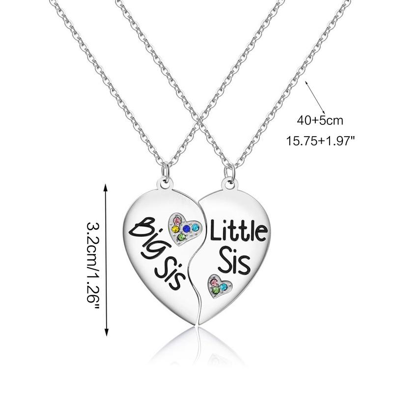 2Pcs/Set Charm Big Sister Little Sisters Matching Necklaces Half Heart Pendant