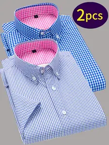 Two-pack of men's summer casual short-sleeved shirts, with turn-down collar and buttons, comfortable and breathable to wear, suitable for commuting, going out, dining out, and also a great Christmas gift.