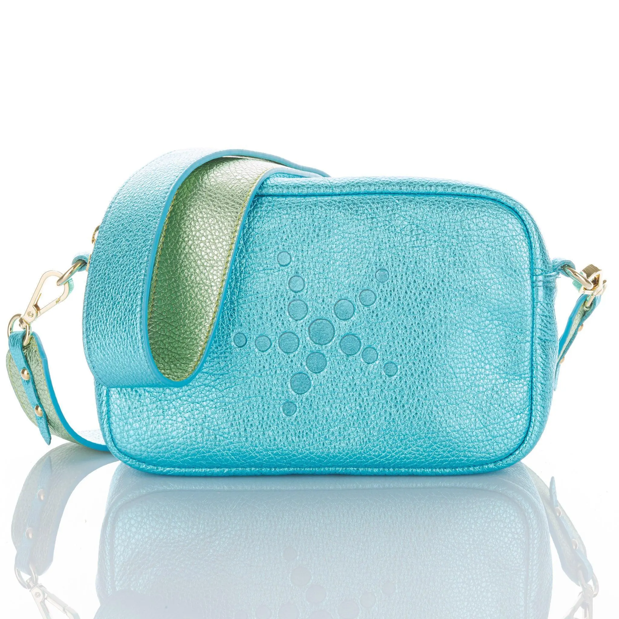 Gabriela - Leather Crossbody Bag - Ocean Blue Metallic