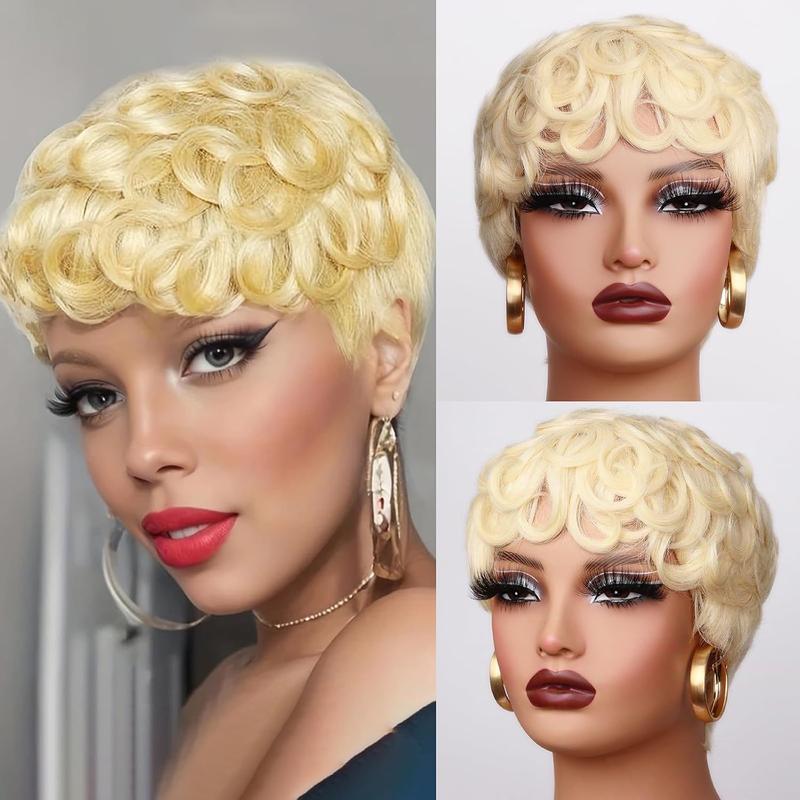 Pixie Cut Wigs for Women Short Layered Wig with Bangs Full Machine Made Easy to Style Beginner Friendly Non-Lace