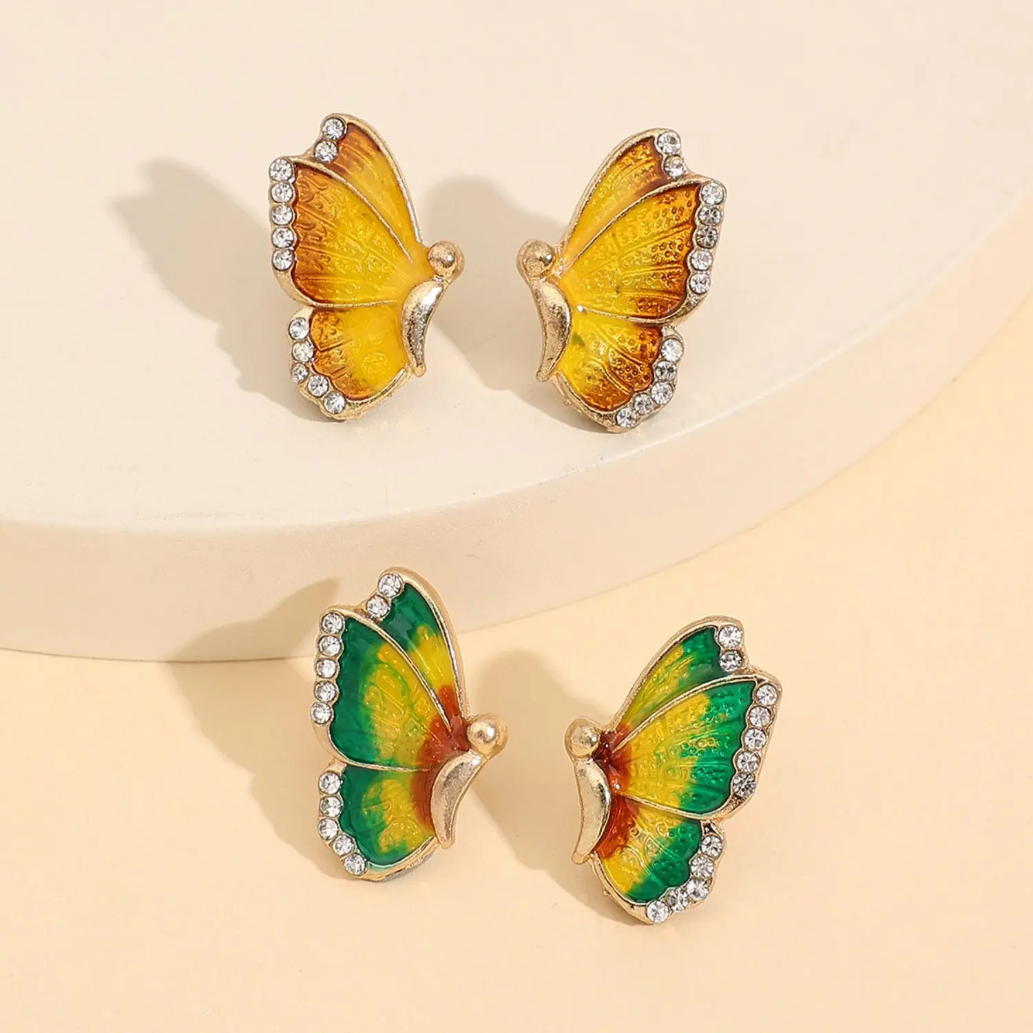 2 Piece Rhinestone Alloy Butterfly Stud Earrings Statement Earing, multi strand, Gift for Her, Minimalist, for women who look for a shiny/sparkling charm for wedding, party, gift for her, Anti-allergy, tarnish or fade away from chemical.