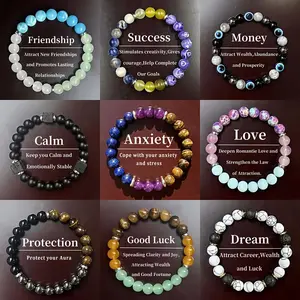 A Set Of 9 Magical Crystal Bracelets, Symbolizing Peace, Wealth, Prosperity, Friendship, Good Luck, Love - Crystal Beads Bring Optimism And Positivity, Confidence And Strength, With Elastic Stretching - Perfect For Christmas And Halloween.
