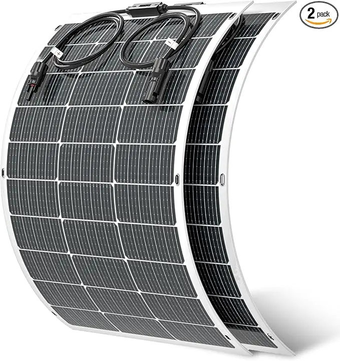 Viewsun Flexible Solar Panel 2PCS 100 Watt, Fiberglass Bendable Solar Panels 16BB Mono Cell, Lightweight & Urtra-Thin for RV, Camping, Boat, Balcony, Roof, Yacht,Uneven Surface