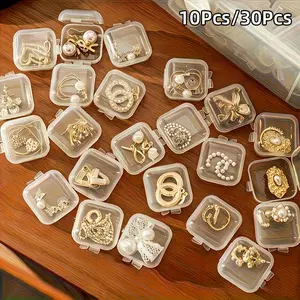 10pcs/30pcs Mini Transparent Plastic Jewelry Storage Box with Lid, Durable Stackable Container for Earrings, Pills, Beads, Cosmetics, Crafts, Multifunctional Storage Bin