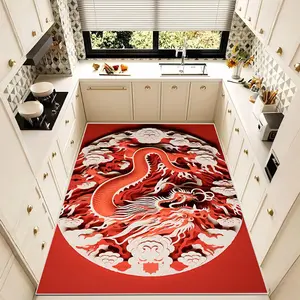 Chinese Style Dragon Pattern Kitchen Mat, Non-slip Kitchen Rug, Rectangle Home Decor Floor Mat, Decorative Carpet for Home Living Room Bedroom Kitchen