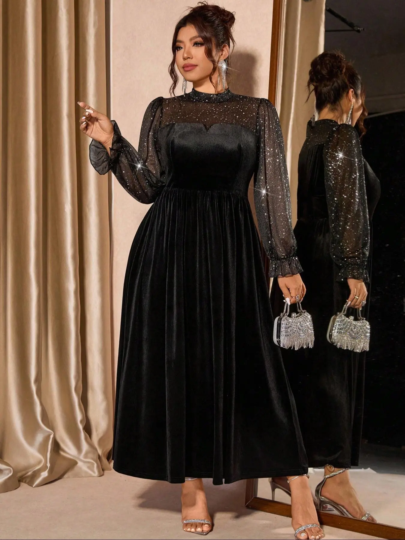 Plus Size Women's Knitted Round Neck Long Sleeve Maxi Dress - Contrast Lace  Detail, Minimalist, Plain, All Seasons, Casual Wear, Comfortable Versatile  Elegant Womenswear - TikTok Shop