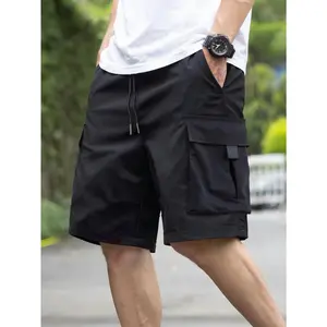 Men's Black Large Pocket Cargo Shorts | Y2K Streetwear Utility Casual Bottoms