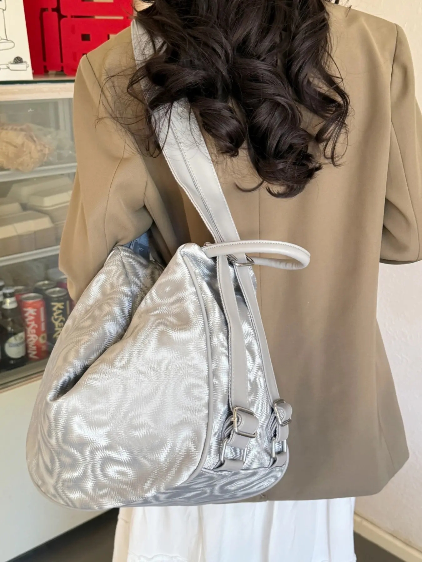 2026 New Satin Ripple Patchwork PU Leather Zip Backpack, Trendy Backpack, Large Capacity, Versatile Multi Function Commuter Bag, Korean Style Casual Shoulder Bag, Student School Backpack
