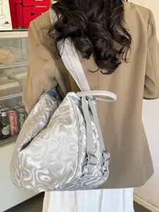 2026 New Satin Ripple Patchwork PU Leather Zip Backpack, Trendy Backpack, Large Capacity, Versatile Multi Function Commuter Bag, Korean Style Casual Shoulder Bag, Student School Backpack