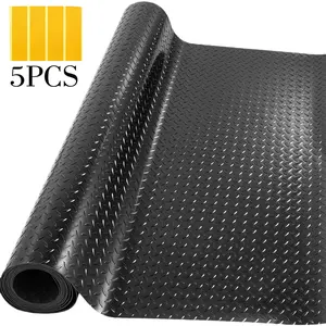 5pcs 7.5"x20.3ft 2.6mm Thickened Heavy-Duty PVC Flooring Roll with 5pcs Strong Adhesive Tape, Non-Slip Textured Raised Ridges Skid Backing for Garage Workshop