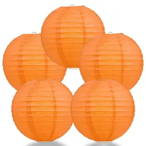 5-PACK 10" Persimmon Orange Round Paper Lantern, Parallel Ribbing, Chinese Hanging Wedding & Party Decoration