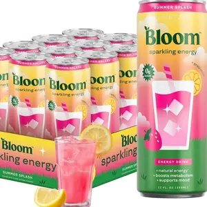 Bloom Summer Splash Sparkling Energy Drink 12 Cans - Natural Energy Boosts Metabolism Supports Mood 12 Fl Oz