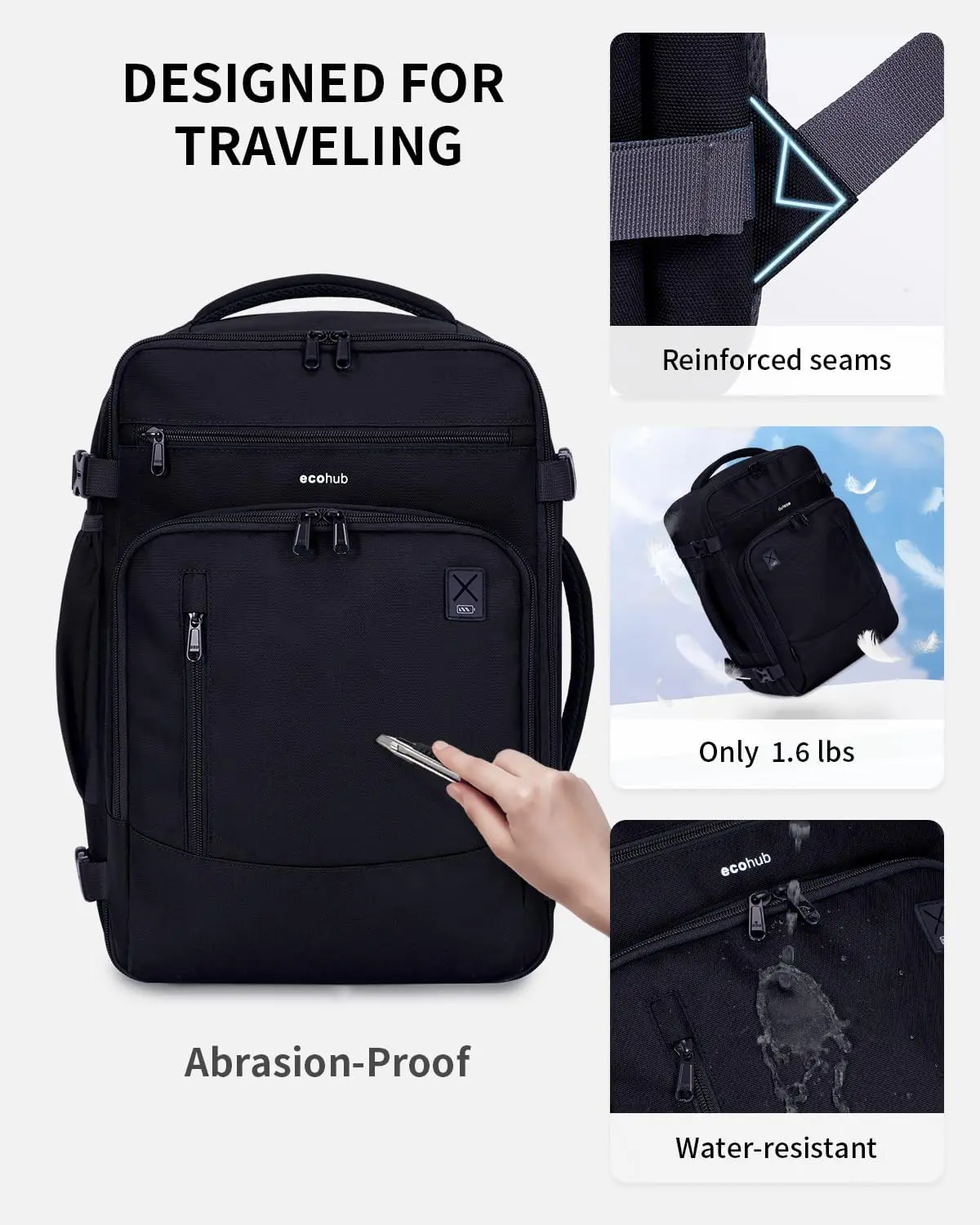 17 travel backpack for united airlines ECOHUB 17'' Small Backpack, Personal Item Bag 16.9"x10"x7.5" Carry on with USB Port Luggage Sleeve Travel Essentials Men Women Water Resistant, Teal : Electronics United Airlines Seat ECOHUB 17''