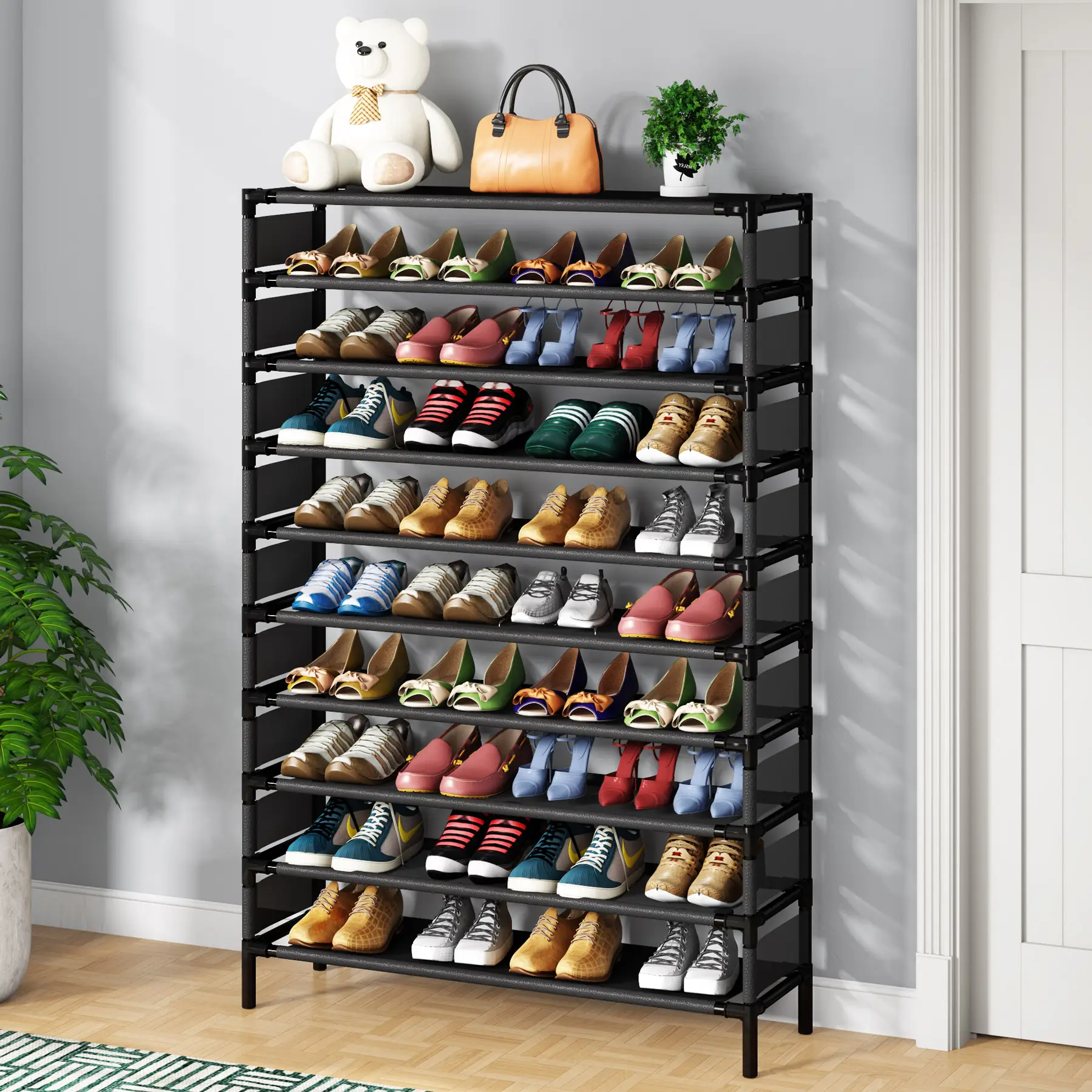 Tribesigns Large Capacity Shoe Shelf for 50 Pairs, 10 Tiers Shoe Rack, , Space Saving Shoe Storage Metal Organiser shoe rack organizer