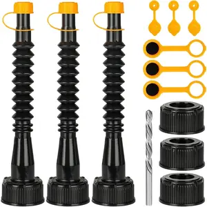 Gas Can Spout Replacement 3 Kits, Gas Can Nozzle Replacement Set for  1/2/5 Gallon Gas Cans, Upgraded   Spout with Flexible Nozzle, Vent Cap, Thick Rubber Pad, Spout Cover, Black