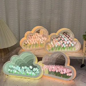 Creative Tulip Design Night Light, Battery Required Mirror Night Light, Nightlight For Bedroom, Decorative Table Lamp For Bedroom, Home, Room, Party, Holiday
