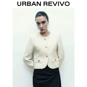 URBAN REVIVO Fashionable Tweed Jacket for Women  UWG130014 Casual Outfit 2025 Women Clothing Girl Elegant Fashion Trendy and Versatile OOTD Outerwear Coats