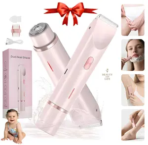 【2026 Mother'S Day 】Bikini Trimmer for Women, Rechargeable Electric Shaver and Razor 2-in-1 Body and FacialEpilator, Dual Heads for Painless Trimming of Pubic Hair, Face, Underarms and Legs, Summer,Daily life、 parties、makeup、travel girlfriend bestGift