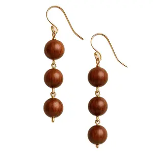 Handmade Wood Bead Earrings - Simple Design with Wooden Beads & Gold Hooks for Understated Elegance and Natural Charm