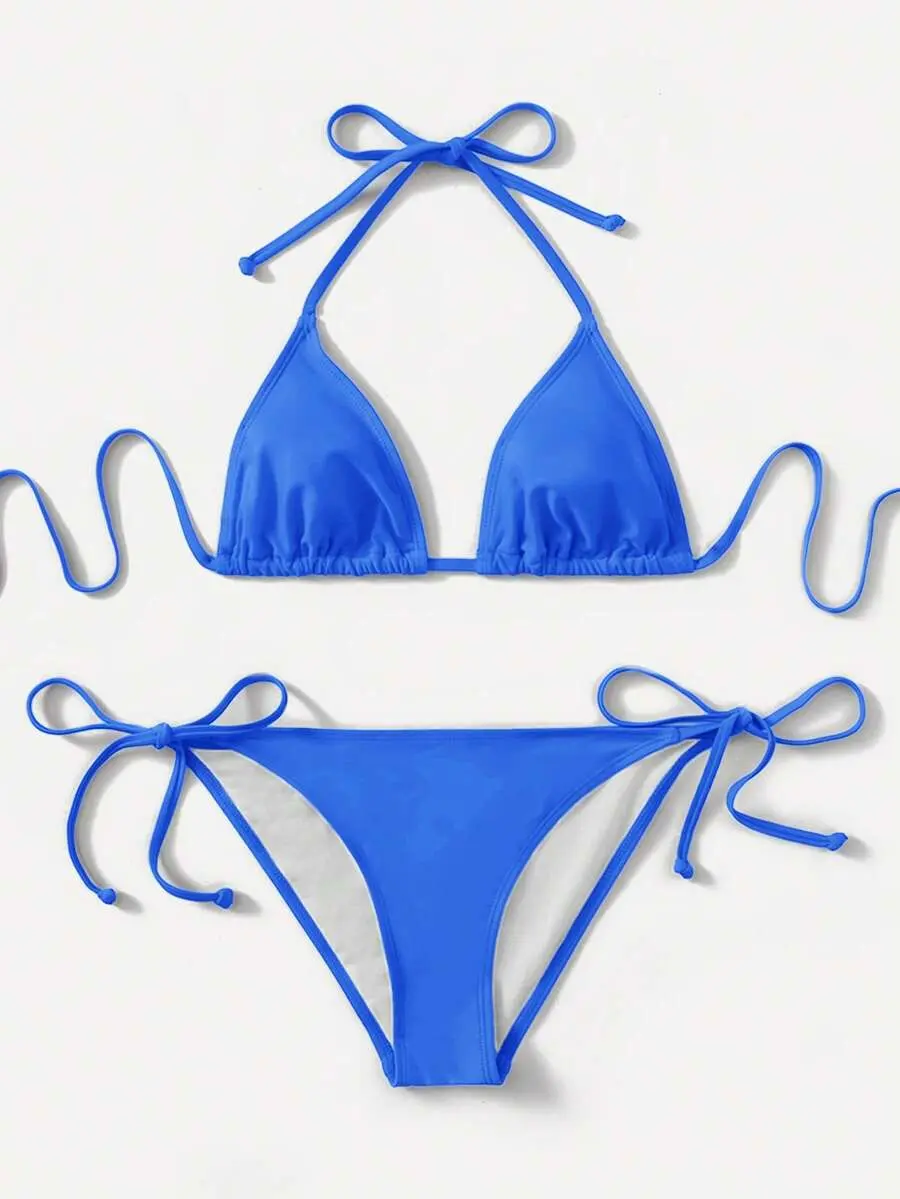 SHEIN Swim 2025 Solid Color Halter Twist Bikini Swimwear