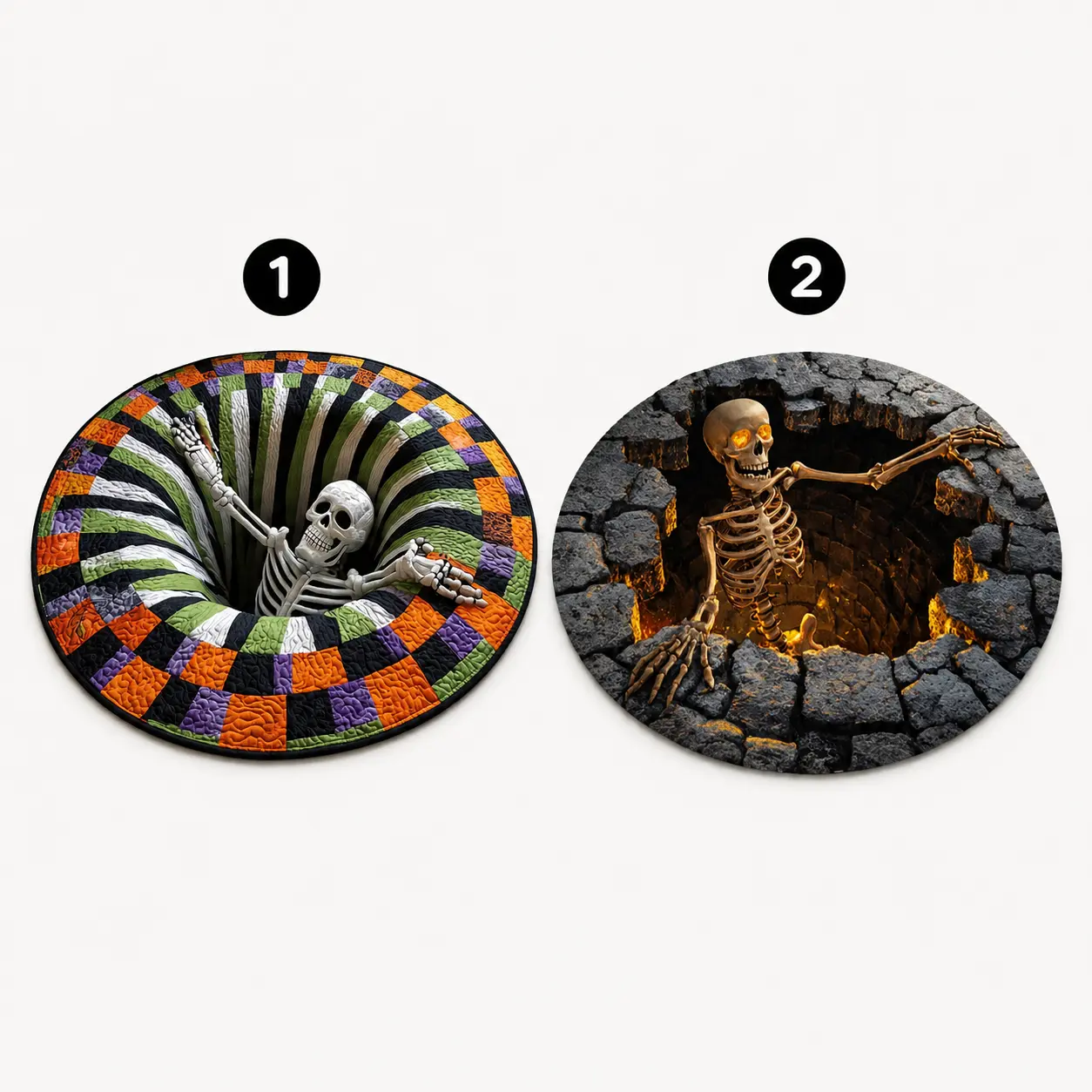 3D Illusion Skull Vortex Round Rug - Halloween Horror Skeleton Carpet, Non Slip Floor Mat, Spooky Living Room Bedroom Decor