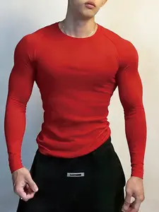 Men's Fitted Long Sleeve Tight T-Shirt, High Stretch Fabric, Moisture Wicking Breathable, Perfect for Gym Training, Bodybuilding, Daily Wear, Athletic Apparel, Gym Athletic Clothes