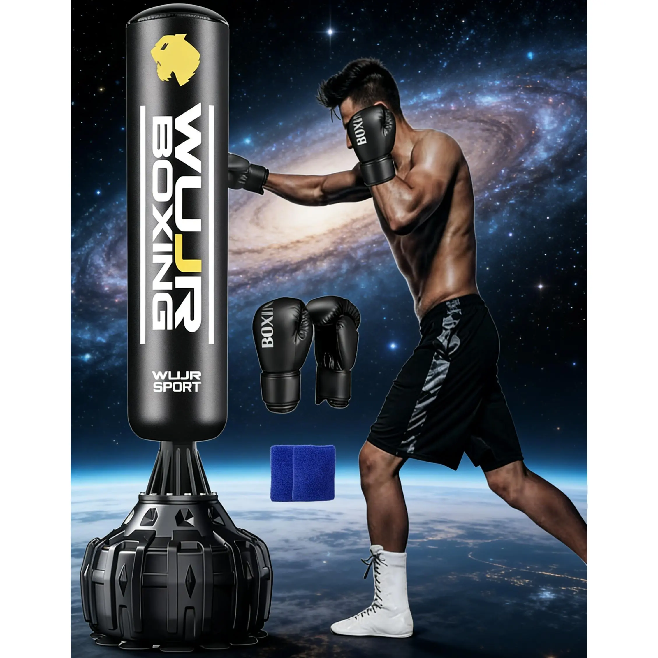 BOXING GIFT 70 Inch Freestanding Punching Bag with Boxing Gloves for Adult Men Heavy Kickboxing Bag with Suction Cup Base Stand