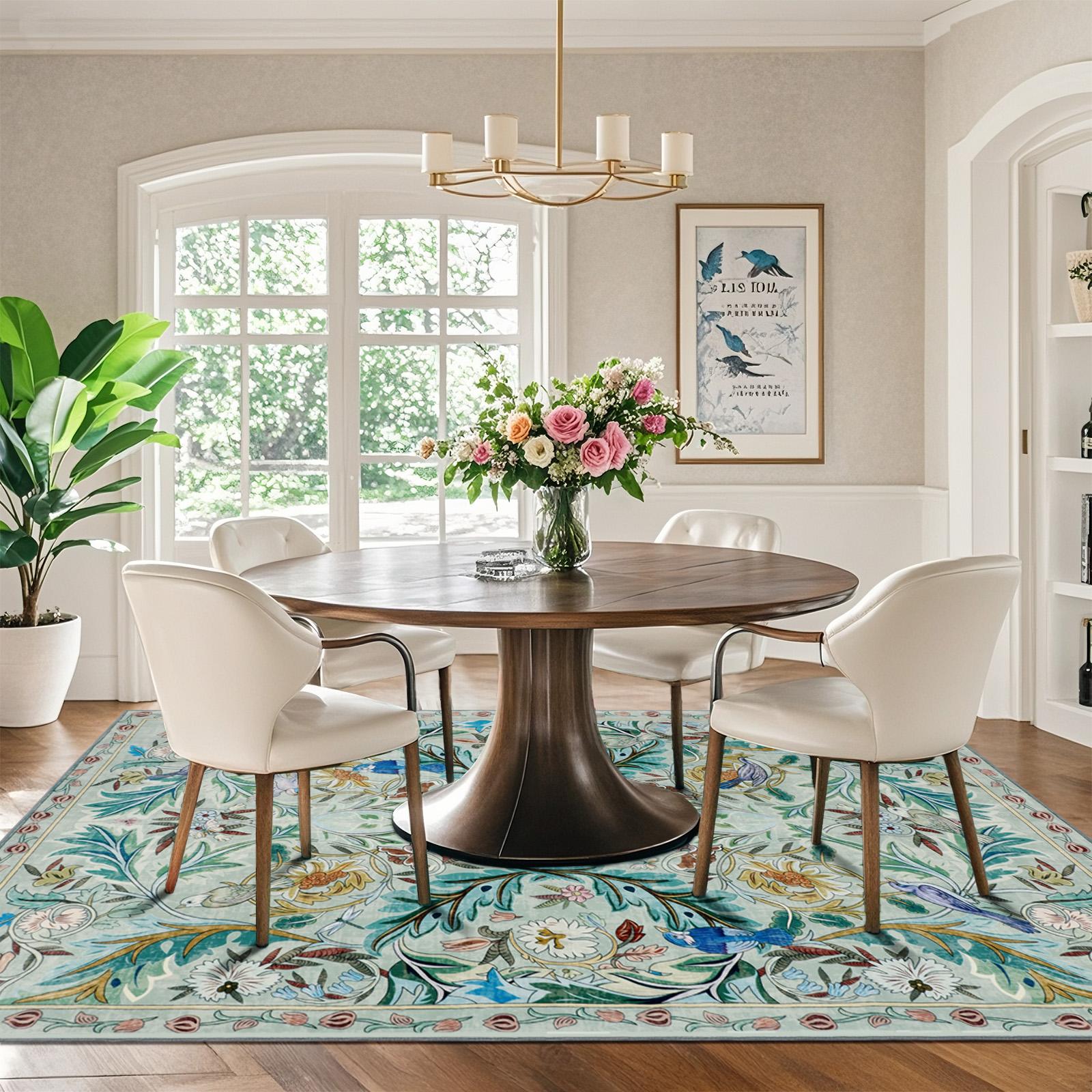 Geanup Washable Bird Rug Non Slip, Soft Boho Floral Kitchen Laundry Rug with Rubber Backing, Low Pile Runner Rug for Entryway Bedroom Living Room Bathroom