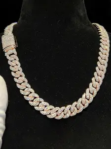 15Mm Ice VVS1 Ice Full Diamond Cuban Chain Men's Diamond Miami Cuban Chain Cuban Chain Fashion Style Rapper Hip Hop Style Ice Miami Plain Cuban Chain, Classical Glory Hip Hop Cuban Chain Accessories, Gifts for Family and Friends, Cuban Link Chain