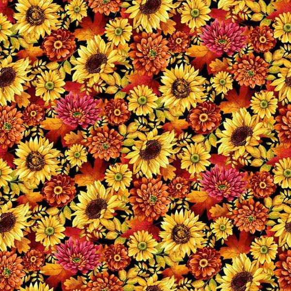 Fabric Studio E Black Medium Allover Flowers by the Quarter Yard 7697-99