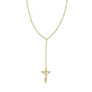 Crucifix Beaded Necklace in ION Plated Yellow Gold Stainless Steel 36 Inches Christmas Gifts