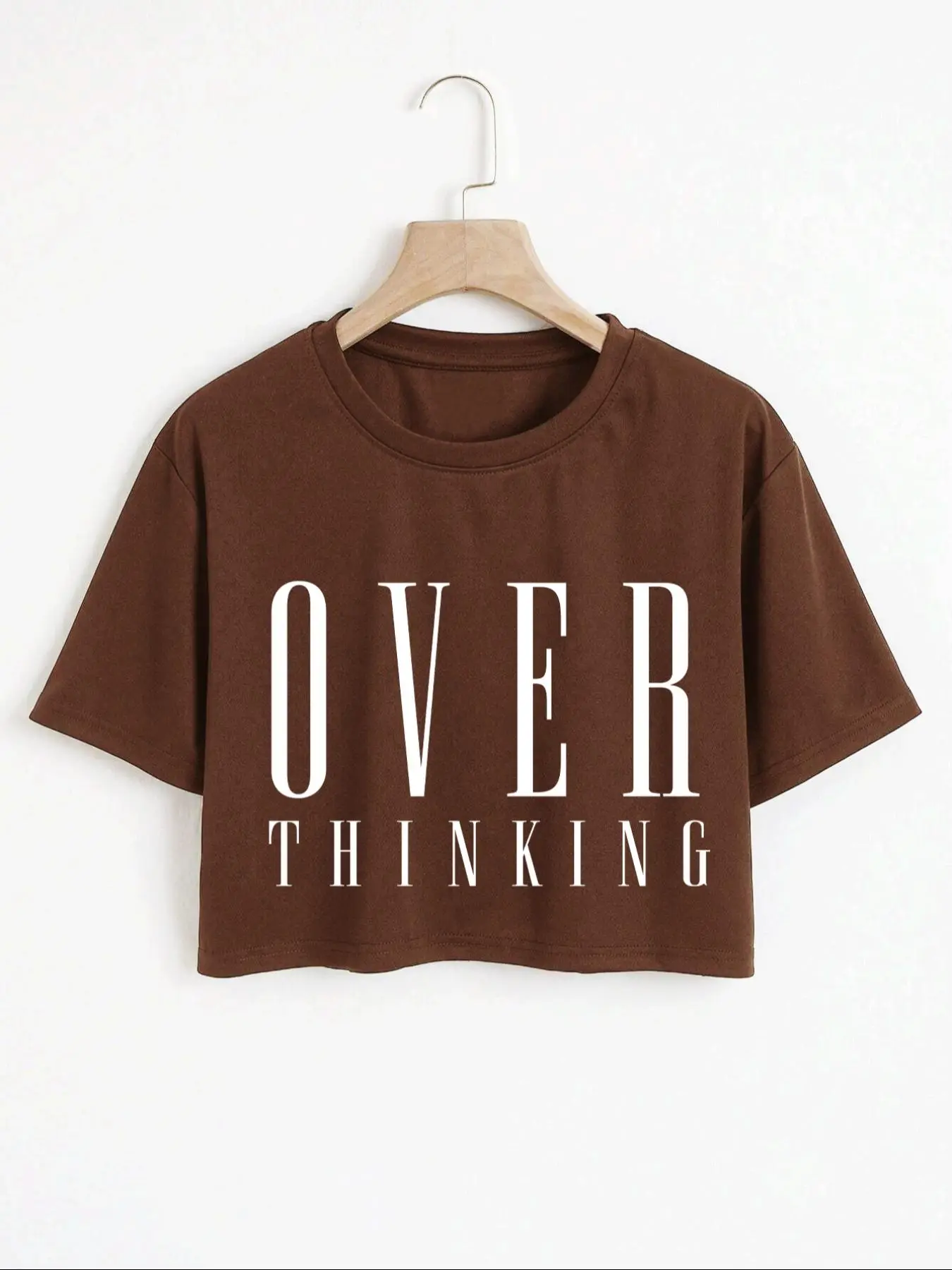 Women's Letter Print Drop Shoulder Crop Tee, Casual Short Sleeve Round Neck T-Shirt for Summer, Women's Top for Daily Wear