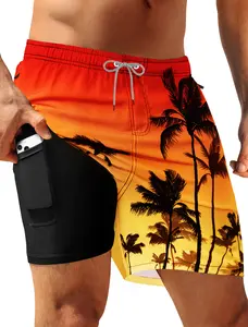 APTRO Mens Swim Trunks with Compression Liner 5 Inch Board Shorts 2 in 1 Swimwear Zipper Pockets Quick Dry 100% Polyester for All-Day Comfort Activewear