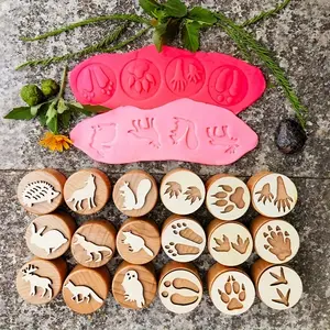 9pcs Wooden Double-Sided Forest Animal Footprint Play Dough Stamps , Educational Toy for Animal Studies ,Great Gift for Nature Lovers.