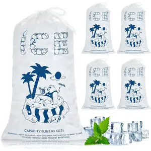 Ice Bags 8 Lb. with Drawstring, 50 Pack Plastic Ice Cube Bags, 19 x 11 inch Portable Storage and Freezer Keeper, Bear8lb